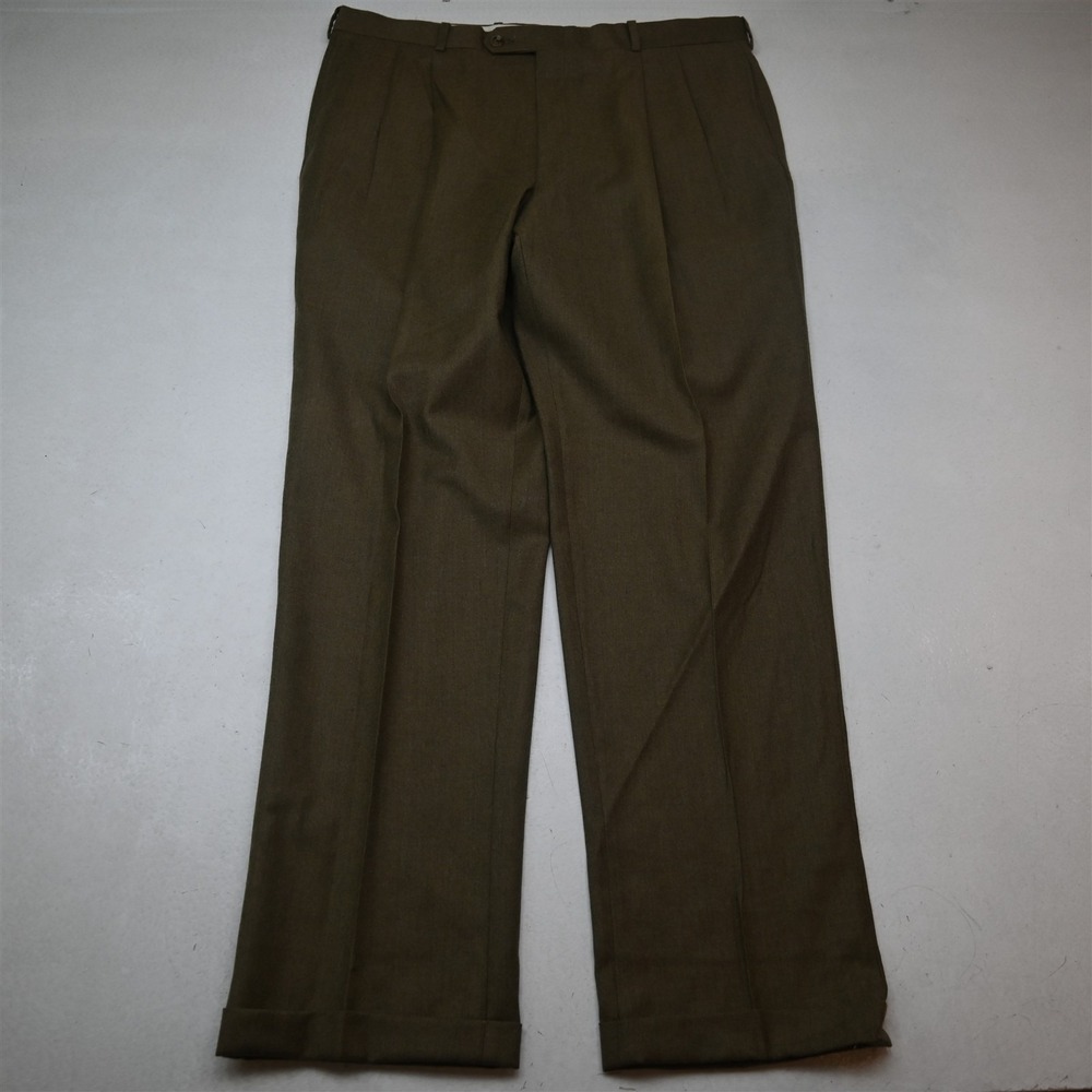 Vtg USA Made Corbin 38x34 Tan Brown Wool Flannel Pleated Cuffed Mens Pants